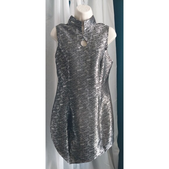 Dawang Yan Asymmetrical Sleeveless Silver Mini Dress Sz Med Womens Party Dress - Picture 2 of 8